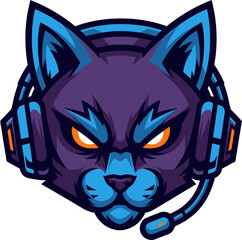 Minimal animal gaming logo of a cat in flat vector style