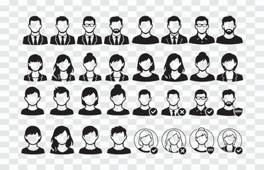 User Profile Avatar Icons Collection for Web and App Black and White User Avatar Icon Set &ndash; Male Female Profile Silhouettes