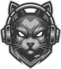 Minimal animal gaming logo of a cat in flat vector style