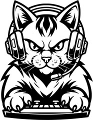 Minimal animal gaming logo of a cat in flat vector style