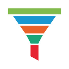 Colorful sales funnel diagram representing business process stages isolated on white background, Vector, illustration