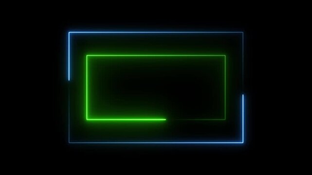 Dual Neon Rectangular Frames in Blue and Green on Black abstract background