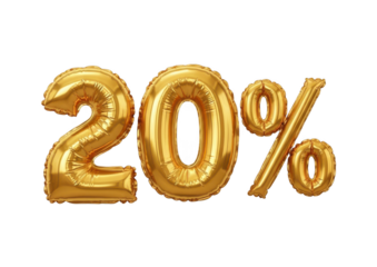 Golden metallic foil balloons forming twenty percent discount sign for sale