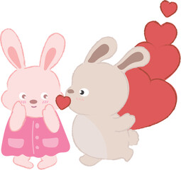 two cute rabbit kissing with red heart