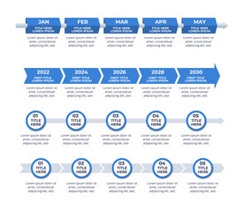 Set of Infographic Timeline with 5 Steps and Editable Text on a 16:9 Layout for Business Presentations, Management, and Evaluation.