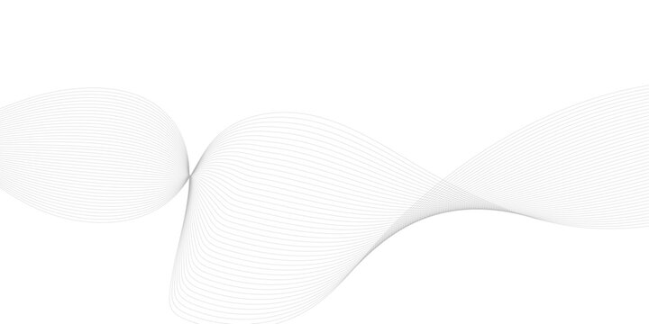 Dynamic abstract curved grey waves with soft transparent layering sweep across a white canvas, forming a refined line-art pattern that enhances technology visuals, corporate graphics, data dashboards,
