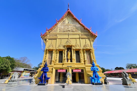 Golden Buddhist Temple Complex at Wat Phra Sri Arn in Ratchaburi Province, Thailand