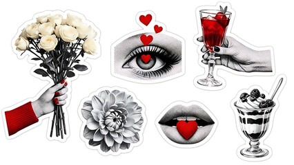 Surreal Collage of Romantic Symbols and Objects.