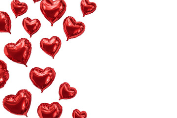 Fototapeta premium Red heart shaped balloons floating in air on transparent background for valentines day
