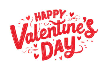 Happy valentines day greeting with hearts and decorative text on white isolated on transparent background