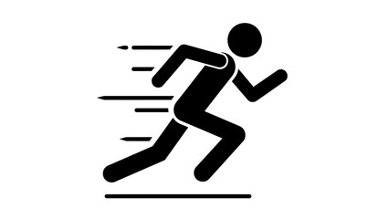 Energetic Stick Figure Person Running Fast with Speed Motion Lines, on Isolated White Background.