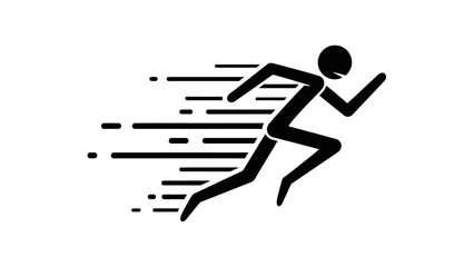 Fast Running Stick Figure Person with Dynamic Motion Lines, Moving Quickly, on Isolated White Background.