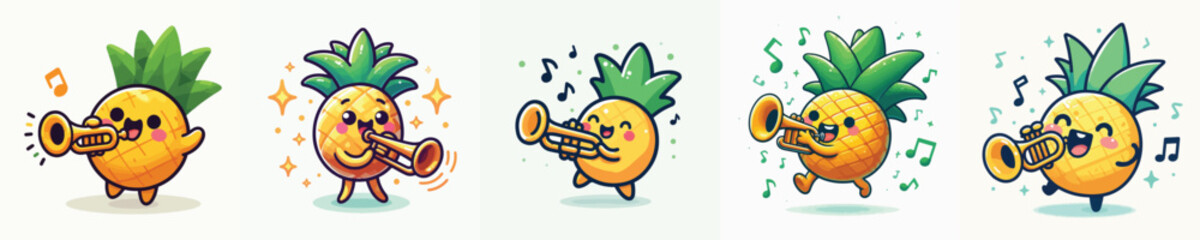 Fototapeta premium cute pineapple vector playing trumpet