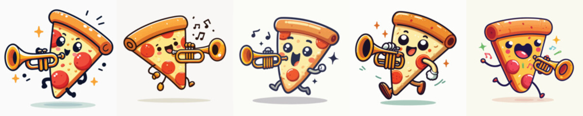 funny pizza vector playing trumpet