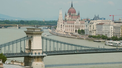 Budapest city and Hungarian Parliament building on Danube
