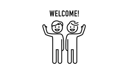 Obraz premium Two Happy Stick Figures Waving Welcome on an Isolated White Background