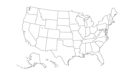 Fototapeta premium United States of America outline map, showing state borders, on isolated white background.