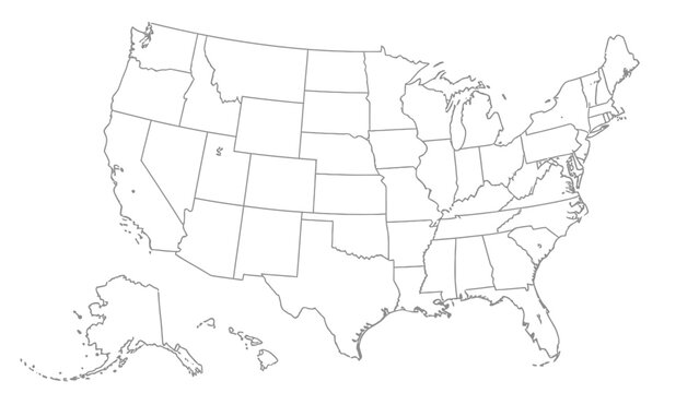 Detailed outline map of the United States of America with all state borders clearly defined on an isolated white background.