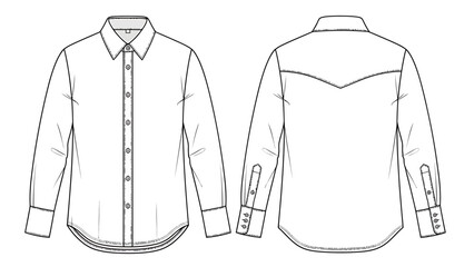 Technical drawing of a long-sleeved shirt from front and back views