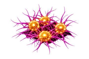 Neurons forming complex neural network connection, glowing brain cells concept, medical biology science research