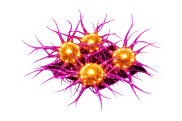 Neurons forming complex neural network connection, glowing brain cells concept, medical biology science research