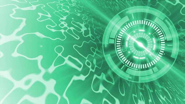 Turquoise color rotating glowing HUD animation with abstract shapes hi tech seamless design black geometrical background