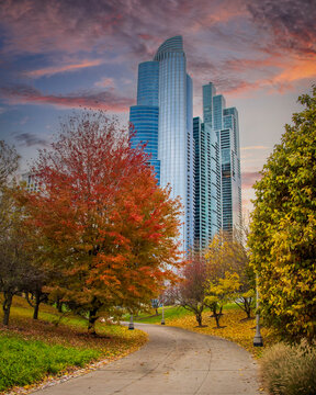 Chicago City park view in Illinois of USA