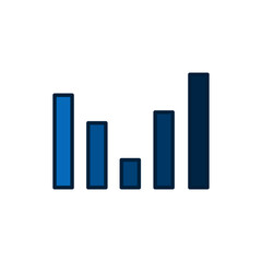 Blue bar chart icon with five vertical columns and dark outlines, representing business growth, financial statistics, and data analysis on clean white background.
