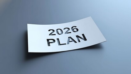 White paper with "2026 PLAN" cut out, casting shadow on a cool gray background, representing future planning and strategy.