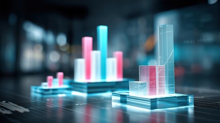 3D Bar Charts Displaying Business Performance Metrics with Vibrant Colors in a Modern Reporting Environment