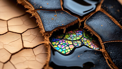 Fototapeta premium Cracked Leather with Iridescent Mosaic Pattern Revealed