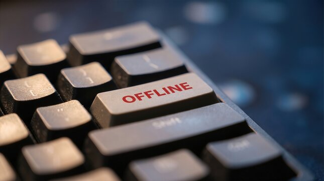 Keyboard key with the word OFFLINE highlighted, symbolizing the concept of digital detox and the importance of unplugging from technology for a slower, more mindful lifestyle