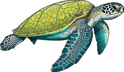 Colorful Sea Turtle Illustration with Detailed Shell and Flippers, Artistic Marine Life Design for Nature and Ocean-Themed Content © MDTanvir