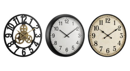 Three Different Wall Clocks Displayed Side-by-Side