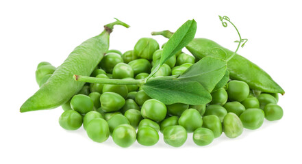 Green peas isolated on white background.