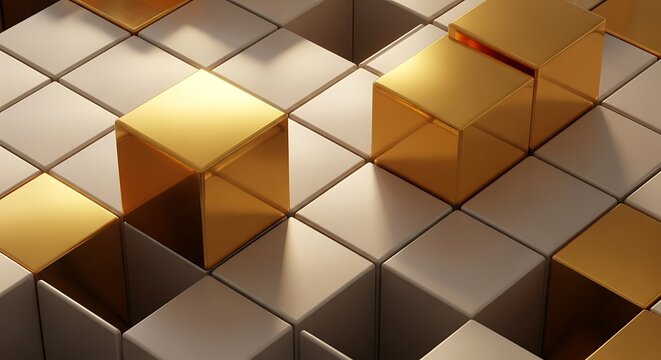 Abstract 3D gold and grey geometric cube pattern background