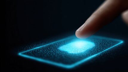 Digital literacy intelligence science imagination future security glowing fingerprint touch authentication