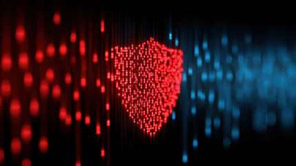 Digital literacy intelligence science imagination future data shield glow abstract blue red background