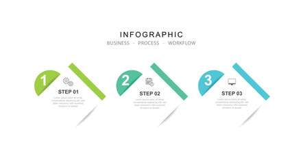 Presentation business infographic template vector.
Modern template infographic with 3 step process and icons on white background