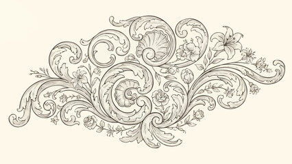 Elegant Vintage Floral Swirls Ornament Design.