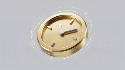 3D golden clock icon with glowing accents,minimal luxury time symbol for business deadline,reminder or countdown related themes
