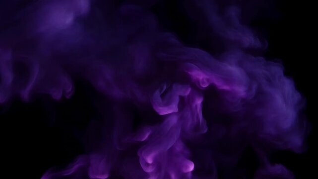 Mystical purple smoke swirls on black background slow motion incense aroma therapy meditation spiritual aesthetic copy space magic esoteric loop