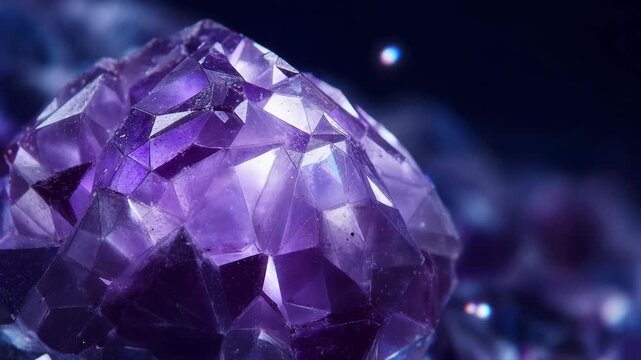 Glowing amethyst crystal background slow motion magic gemstone energy healing spiritual wellness esotericism copy space mineral mystery light loop