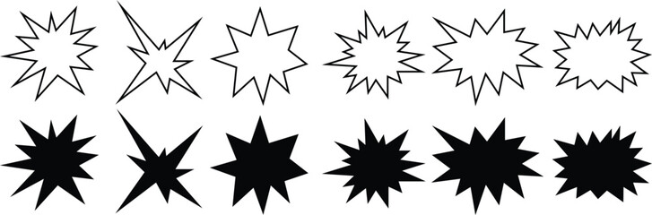 Starburst splash icons set in outline style for comic burst and speech highlights vector Illustration on transparent background. © Hanan