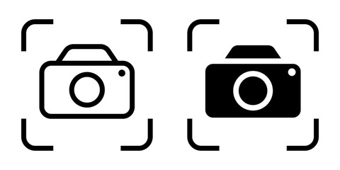Capture icon set. Simple outline icon of a camera inside focus frame. Suitable for icon, symbol, sign, illustration, element, artwork and graphic design assets.