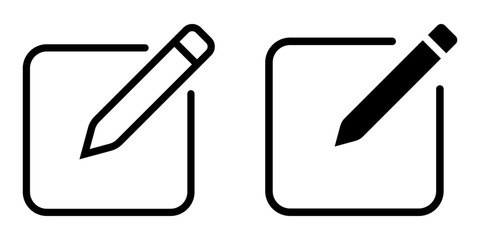 Edit icon set. Simple line art and filled illustration of pencil writing on paper icon set. Editable stroke.