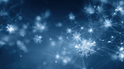Abstract Winter Background with Snowflakes and Connected Network in Blue Tones for Festive Season