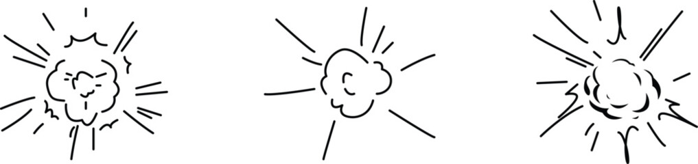 Hand drawn comic bomb explosion doodle set with sketch style burst effects vector Illustration Isolated on transparent background. © Hanan