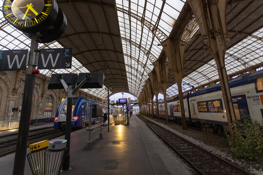Nice, France -22 December 2025: the platform of Nice-Ville station, the main train station in Nice.