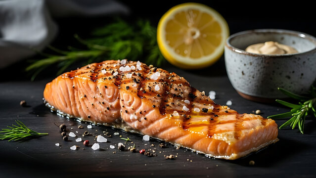Grilled salmon with lemon and dill